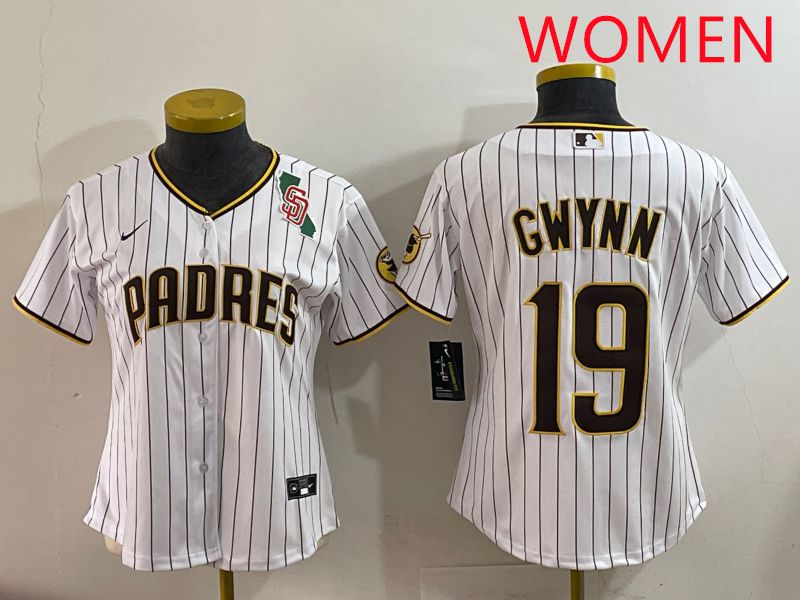 Women San Diego Padres #19 Gwynn White Stripe Game 2025 Nike MLB Jersey style 2->women mlb jersey->Women Jersey